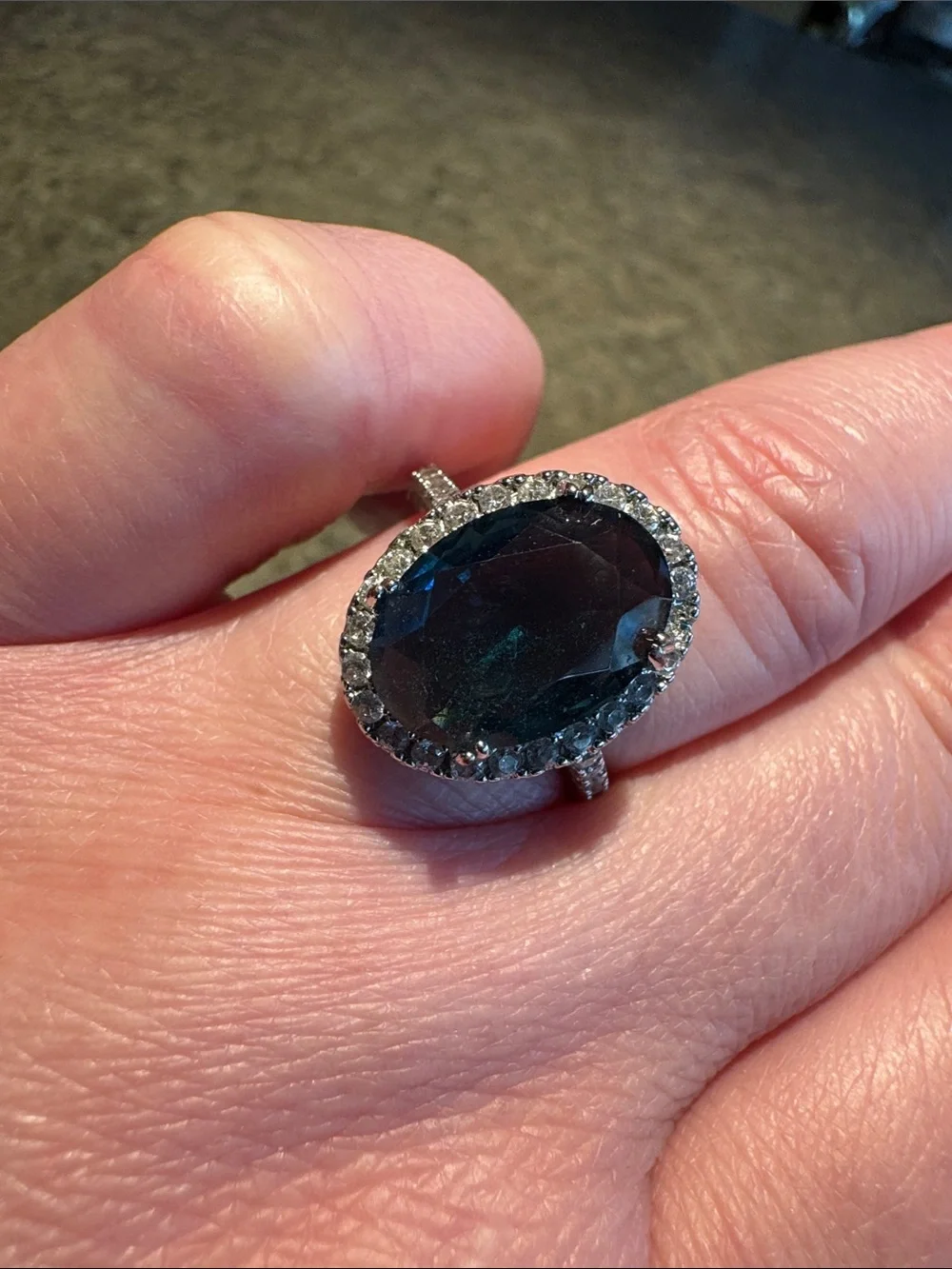Princess Diana Style .925 Sterling Silver IBlue Topaz Oval Halo Ring 10